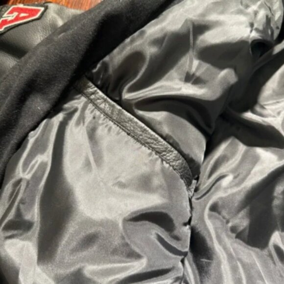 VTG North American Hunting Club Jacket Mens L Black Leather Wool Life Members - Picture 15 of 16